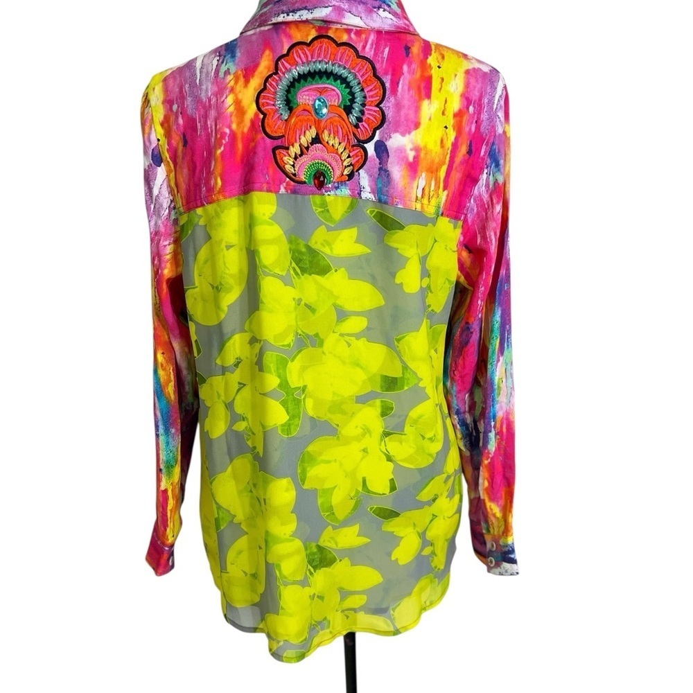 Soft Surroundings PM Festiva Embellished Vibrant Button Front Top Blouse Tunic - Picture 3 of 15